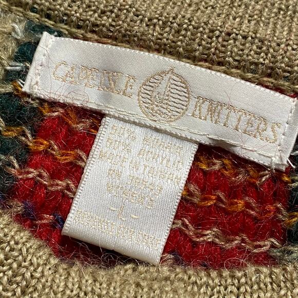 Christmas Plaid Mohair Blend Knit Red Cardigan Women’s Large Capeisle Knitters - Picture 6 of 8